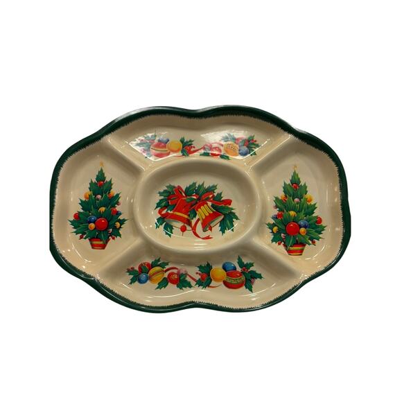 Vintage Christmas Holidays Divided Serving Snack Party Tray Berman Industries - Picture 1 of 8